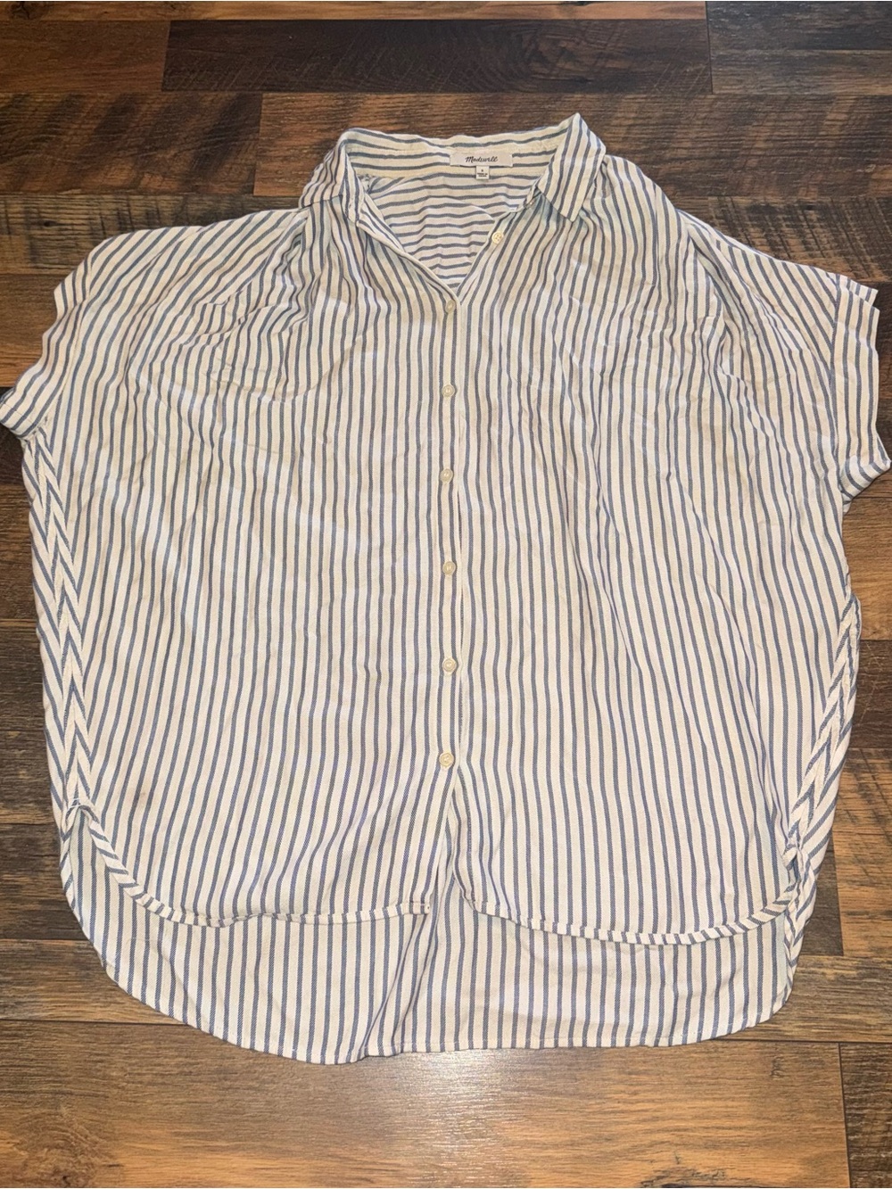 Madewell White Oversized Shirt with Blue Vertical Stripes